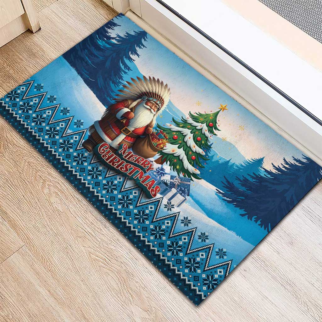 Native American Santa Claus Rubber Doormat Merry Christmas - Wonder Print Shop