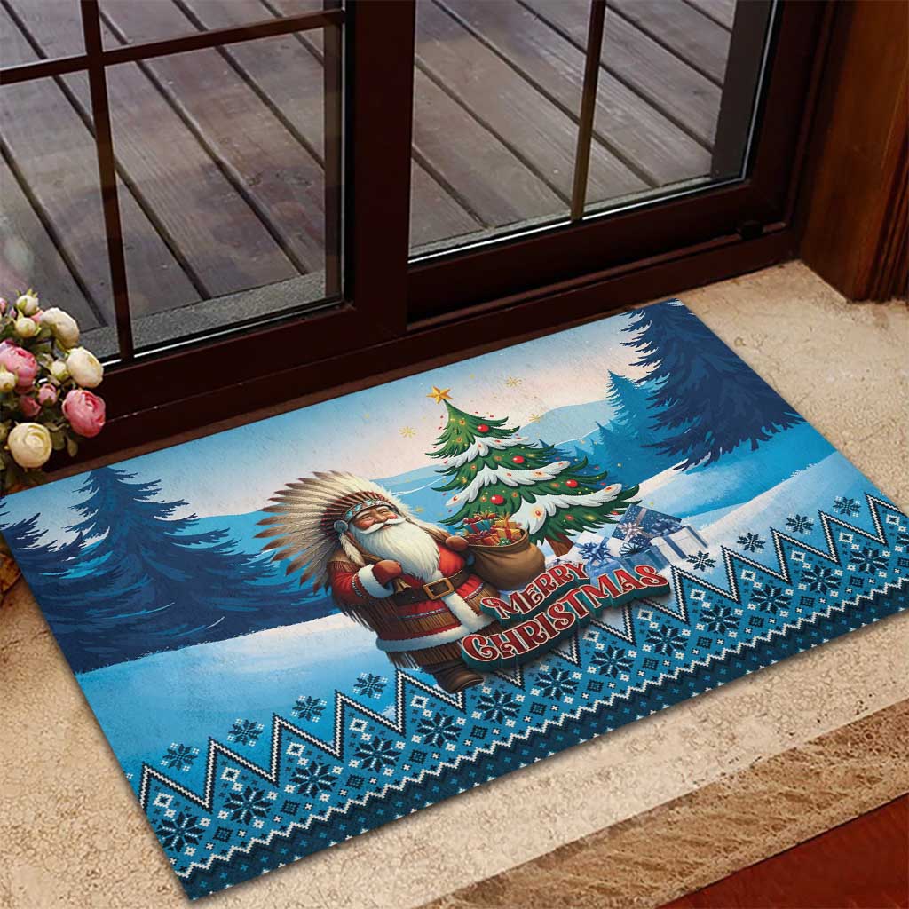 Native American Santa Claus Rubber Doormat Merry Christmas - Wonder Print Shop