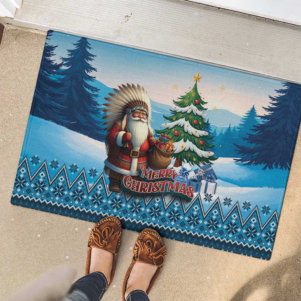 Native American Santa Claus Rubber Doormat Merry Christmas - Wonder Print Shop