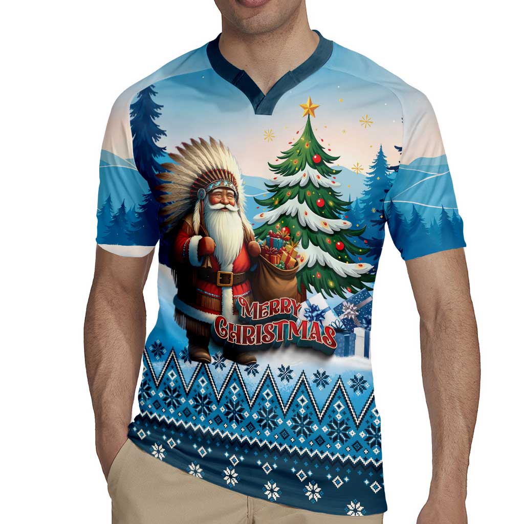 Personalized Native American Santa Claus Rugby Jersey Merry Christmas - Wonder Print Shop