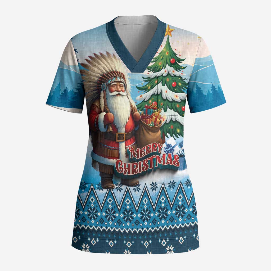 Personalized Native American Santa Claus Scrub Top Merry Christmas - Wonder Print Shop