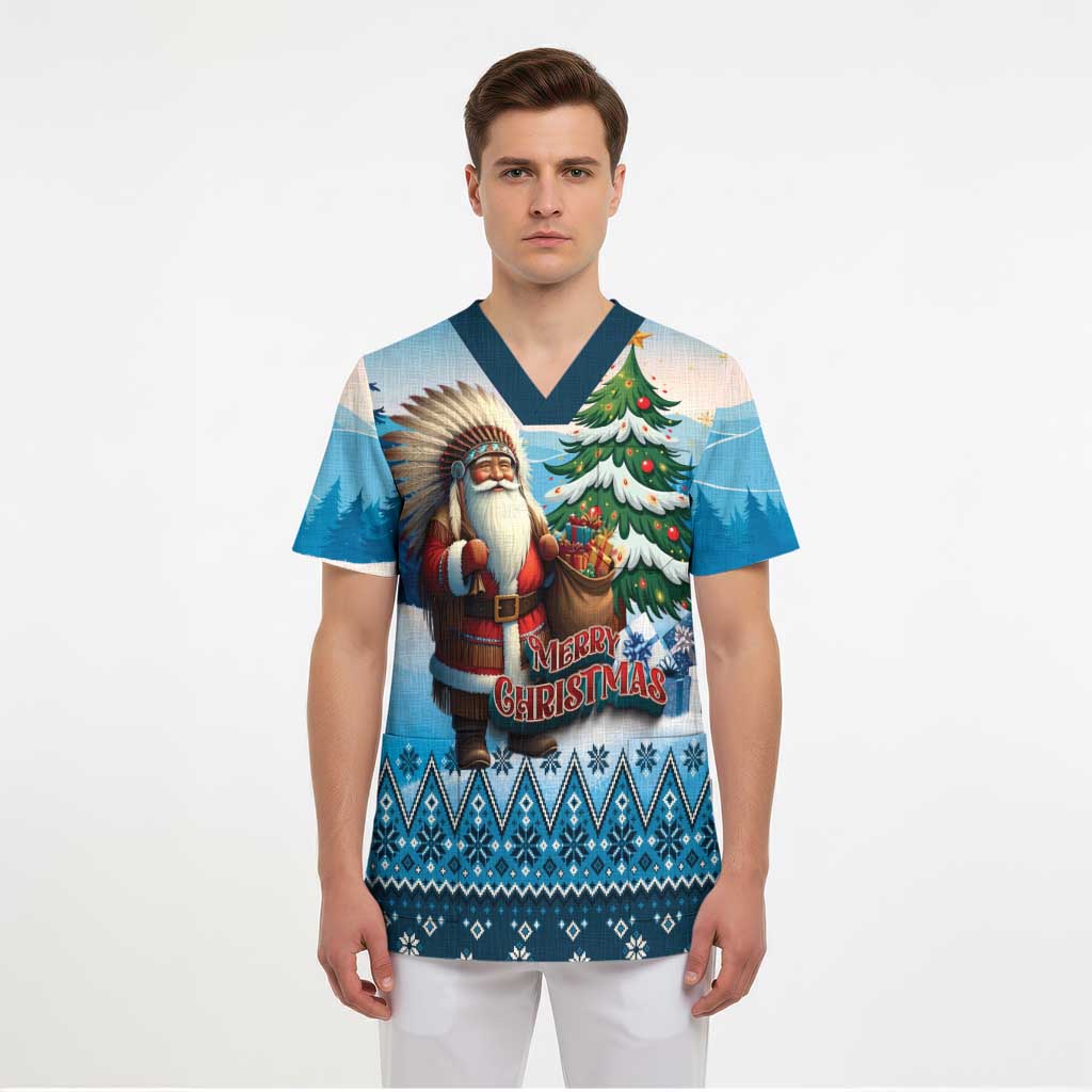 Personalized Native American Santa Claus Scrub Top Merry Christmas - Wonder Print Shop