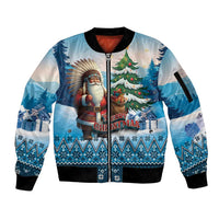 Personalized Native American Santa Claus Sleeve Zip Bomber Jacket Merry Christmas - Wonder Print Shop