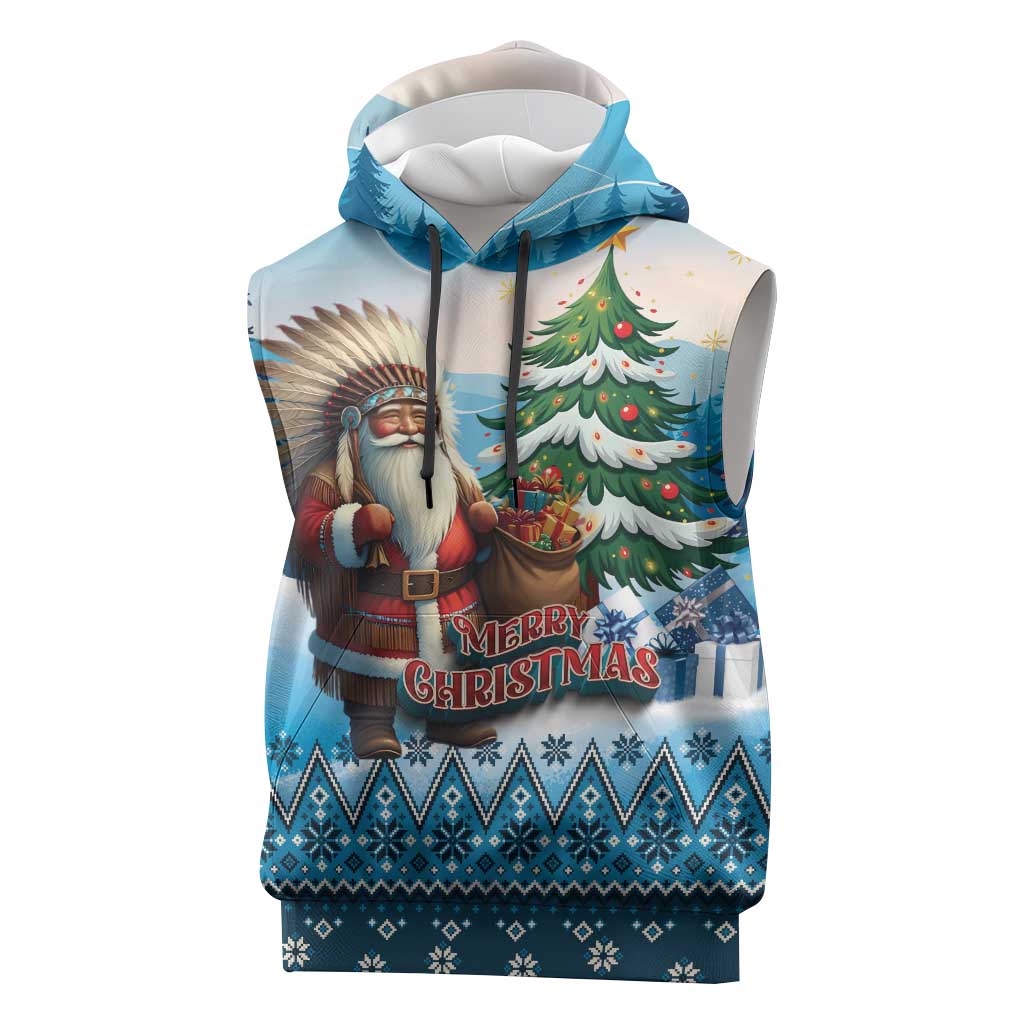 Personalized Native American Santa Claus Sleeveless Hoodie Merry Christmas - Wonder Print Shop
