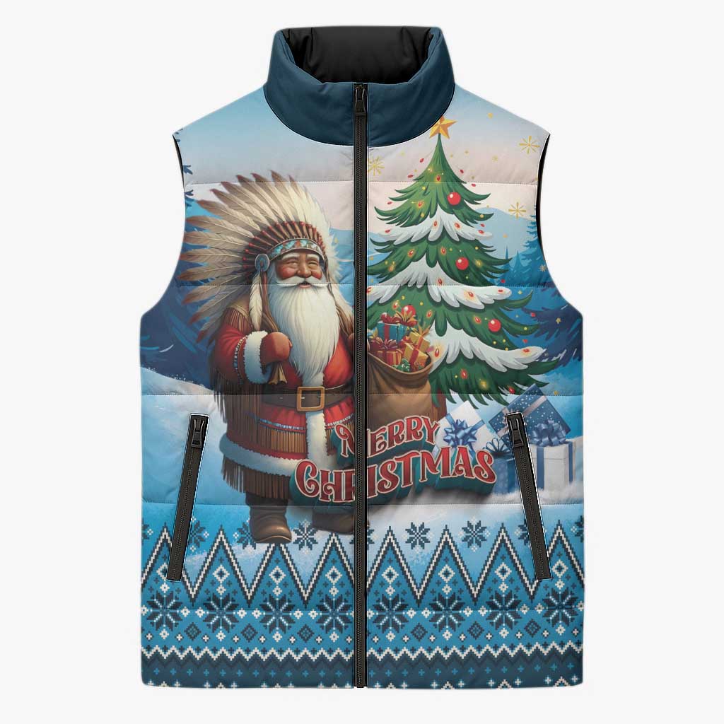 Personalized Native American Santa Claus Sleeveless Puffer Jacket Merry Christmas - Wonder Print Shop