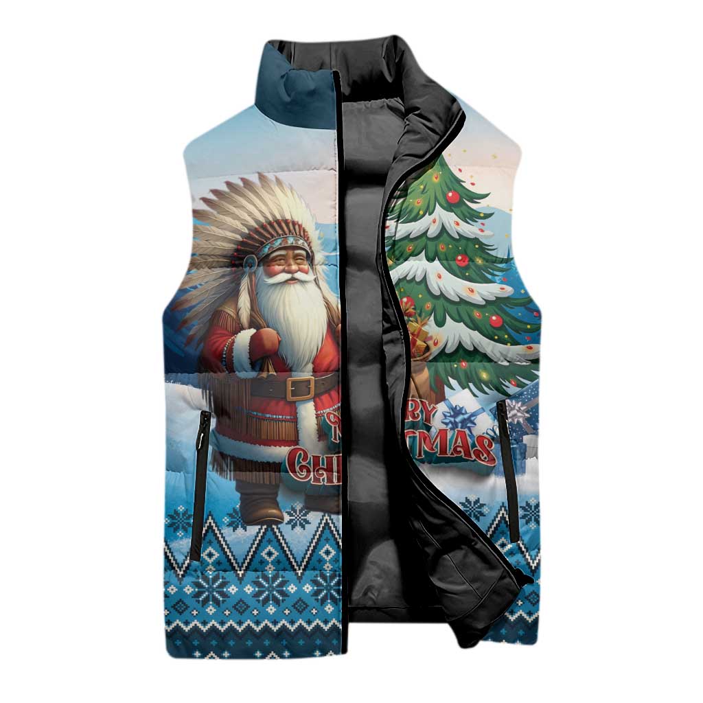 Personalized Native American Santa Claus Sleeveless Puffer Jacket Merry Christmas - Wonder Print Shop