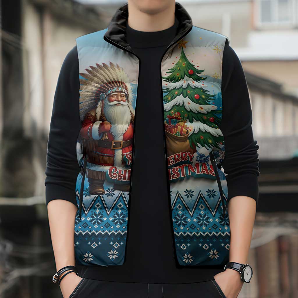 Personalized Native American Santa Claus Sleeveless Puffer Jacket Merry Christmas - Wonder Print Shop
