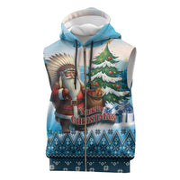 Personalized Native American Santa Claus Sleeveless Zip Hoodie Merry Christmas - Wonder Print Shop