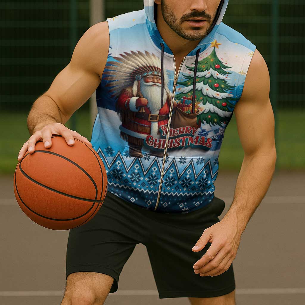 Personalized Native American Santa Claus Sleeveless Zip Hoodie Merry Christmas - Wonder Print Shop