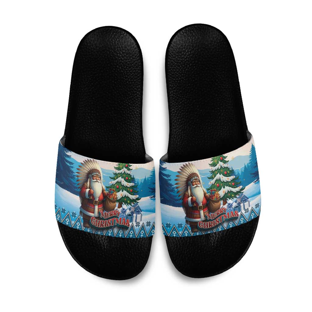 Native American Santa Claus Slide Sandals Merry Christmas - Wonder Print Shop