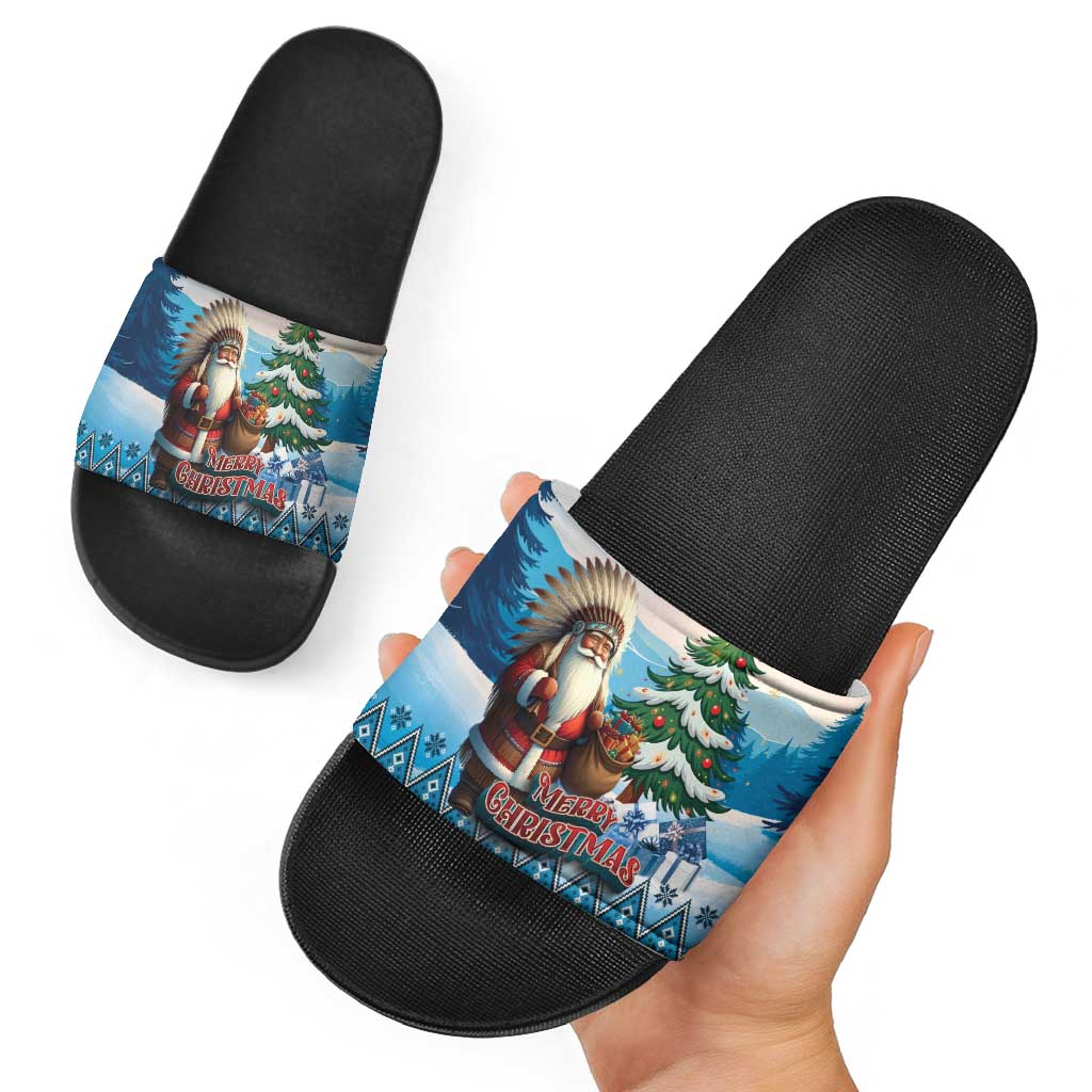 Native American Santa Claus Slide Sandals Merry Christmas - Wonder Print Shop