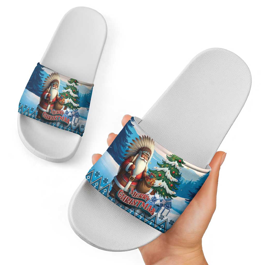 Native American Santa Claus Slide Sandals Merry Christmas - Wonder Print Shop