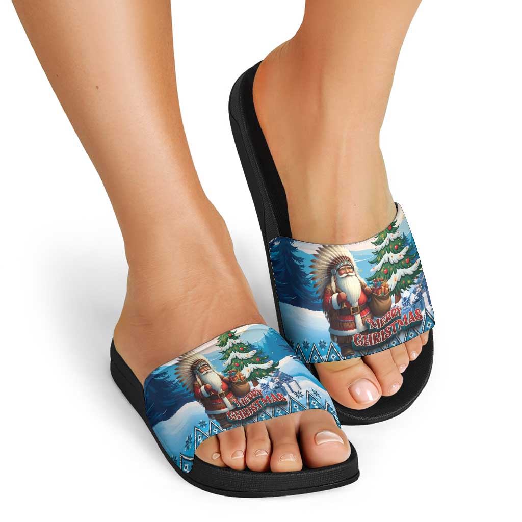 Native American Santa Claus Slide Sandals Merry Christmas - Wonder Print Shop