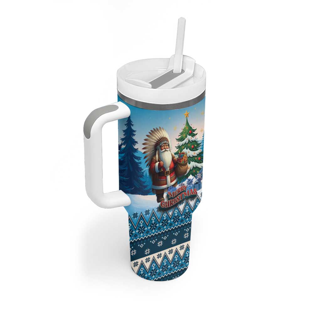 Personalized Native American Santa Claus Tumbler With Handle Merry Christmas - Wonder Print Shop