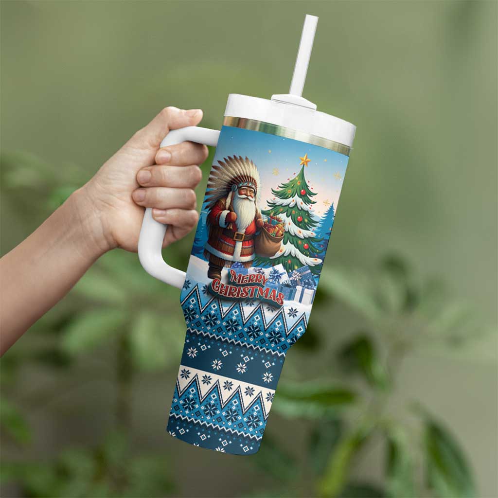 Personalized Native American Santa Claus Tumbler With Handle Merry Christmas - Wonder Print Shop