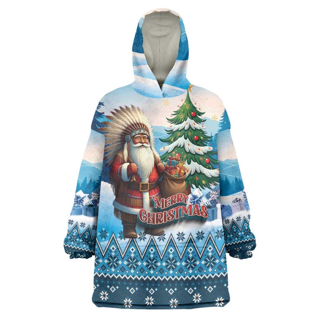 Personalized Native American Santa Claus Wearable Blanket Hoodie Merry Christmas - Wonder Print Shop