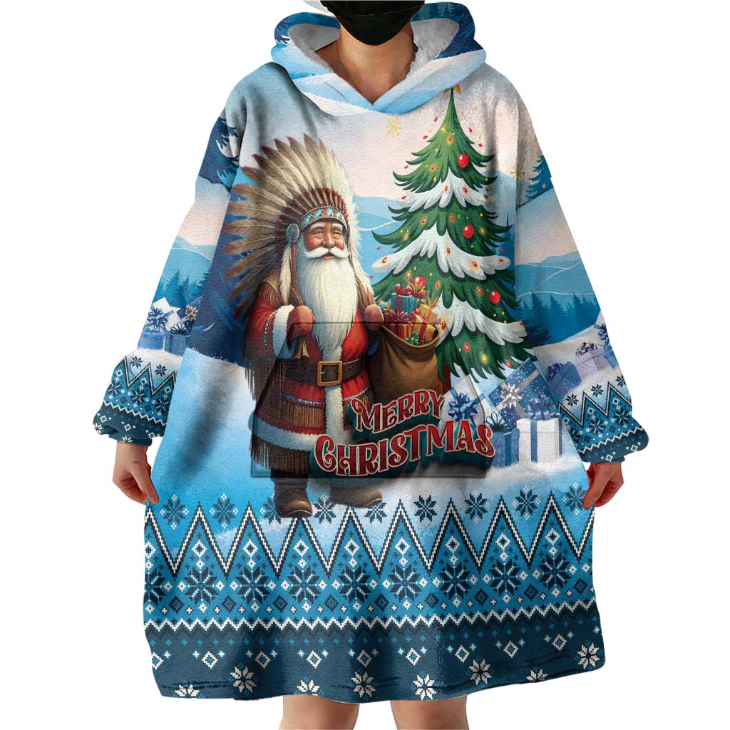 Personalized Native American Santa Claus Wearable Blanket Hoodie Merry Christmas - Wonder Print Shop