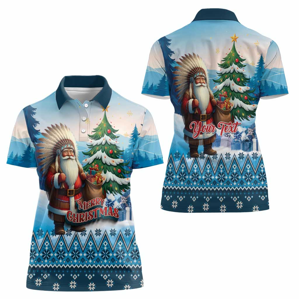 Personalized Native American Santa Claus Women Polo Shirt Merry Christmas - Wonder Print Shop