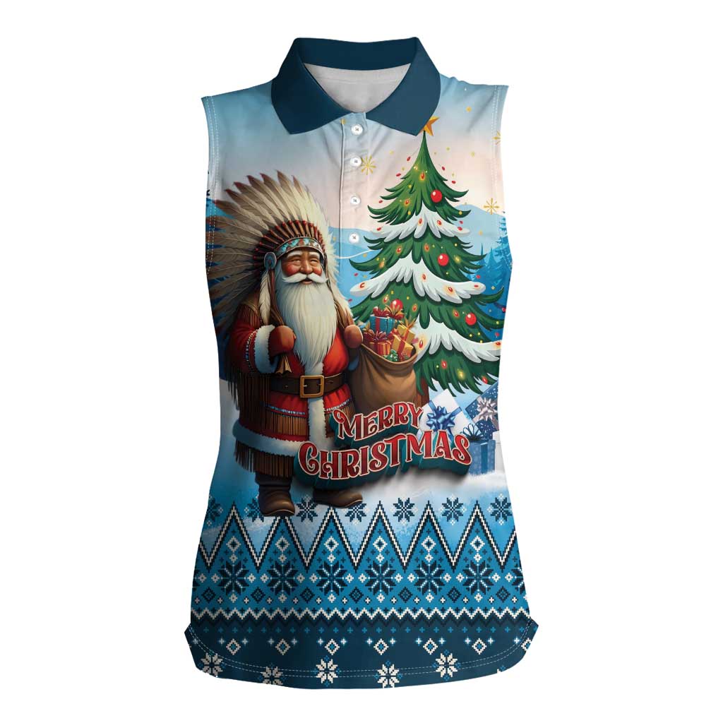 Personalized Native American Santa Claus Women Sleeveless Polo Shirt Merry Christmas - Wonder Print Shop