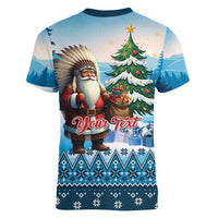 Personalized Native American Santa Claus Women V-Neck T-Shirt Merry Christmas - Wonder Print Shop