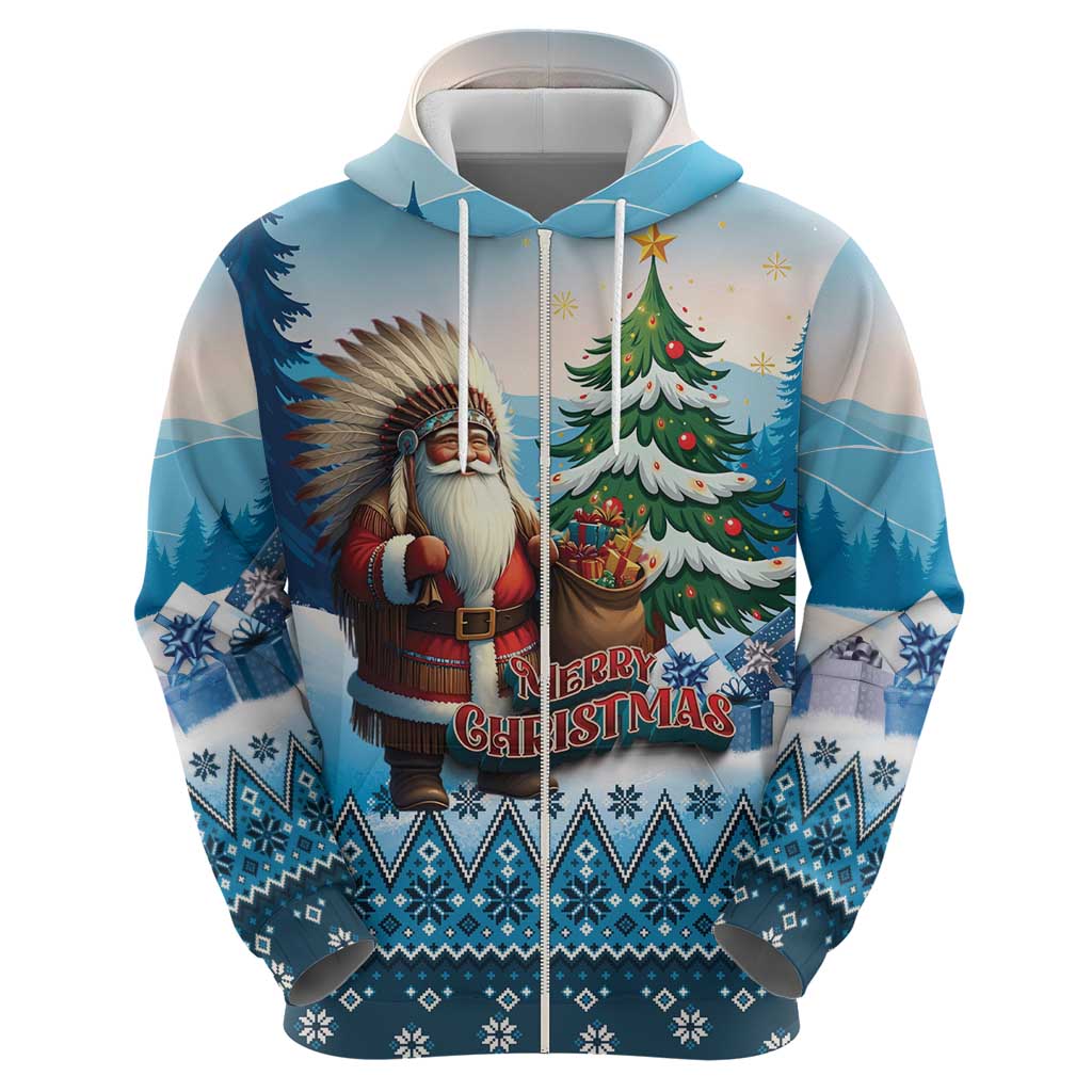 Personalized Native American Santa Claus Zip Hoodie Merry Christmas - Wonder Print Shop