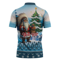 Personalized Native American Santa Claus Zipper Polo Shirt Merry Christmas - Wonder Print Shop