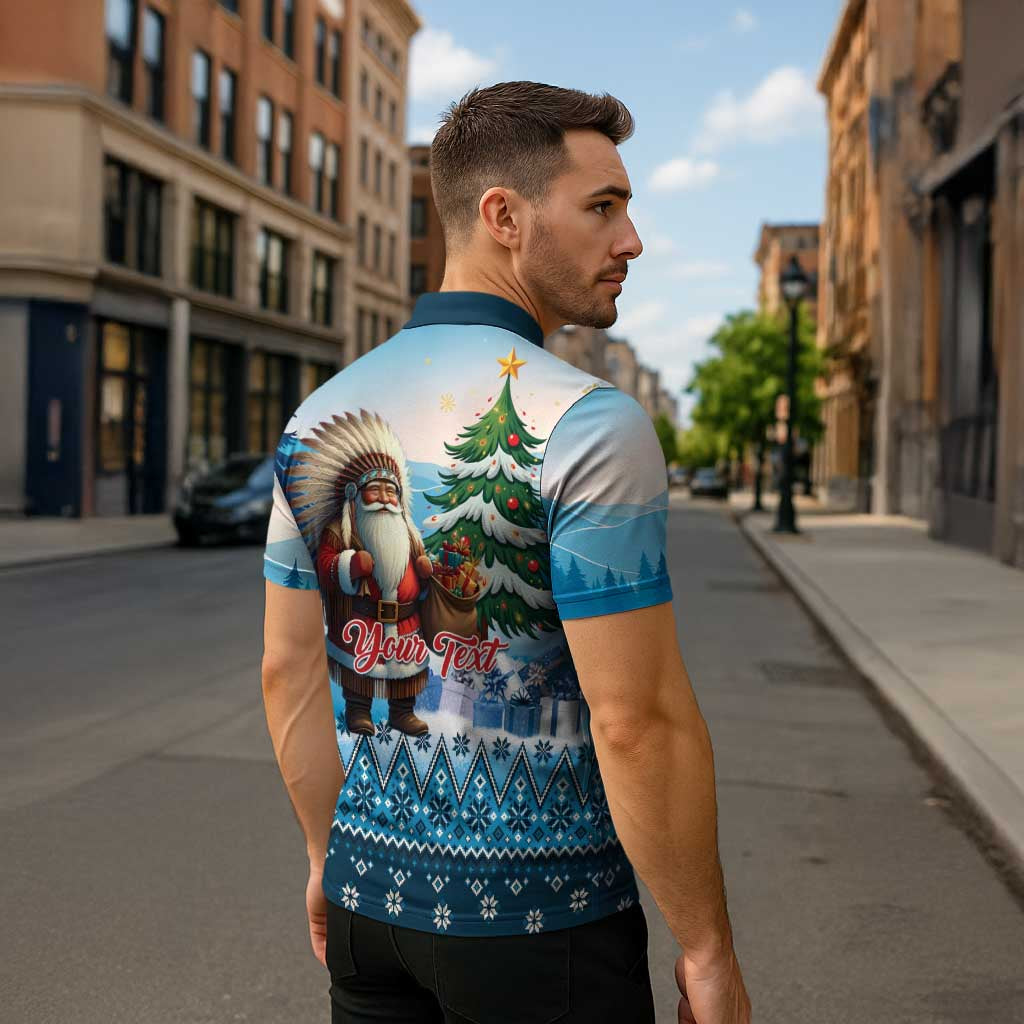 Personalized Native American Santa Claus Zipper Polo Shirt Merry Christmas - Wonder Print Shop