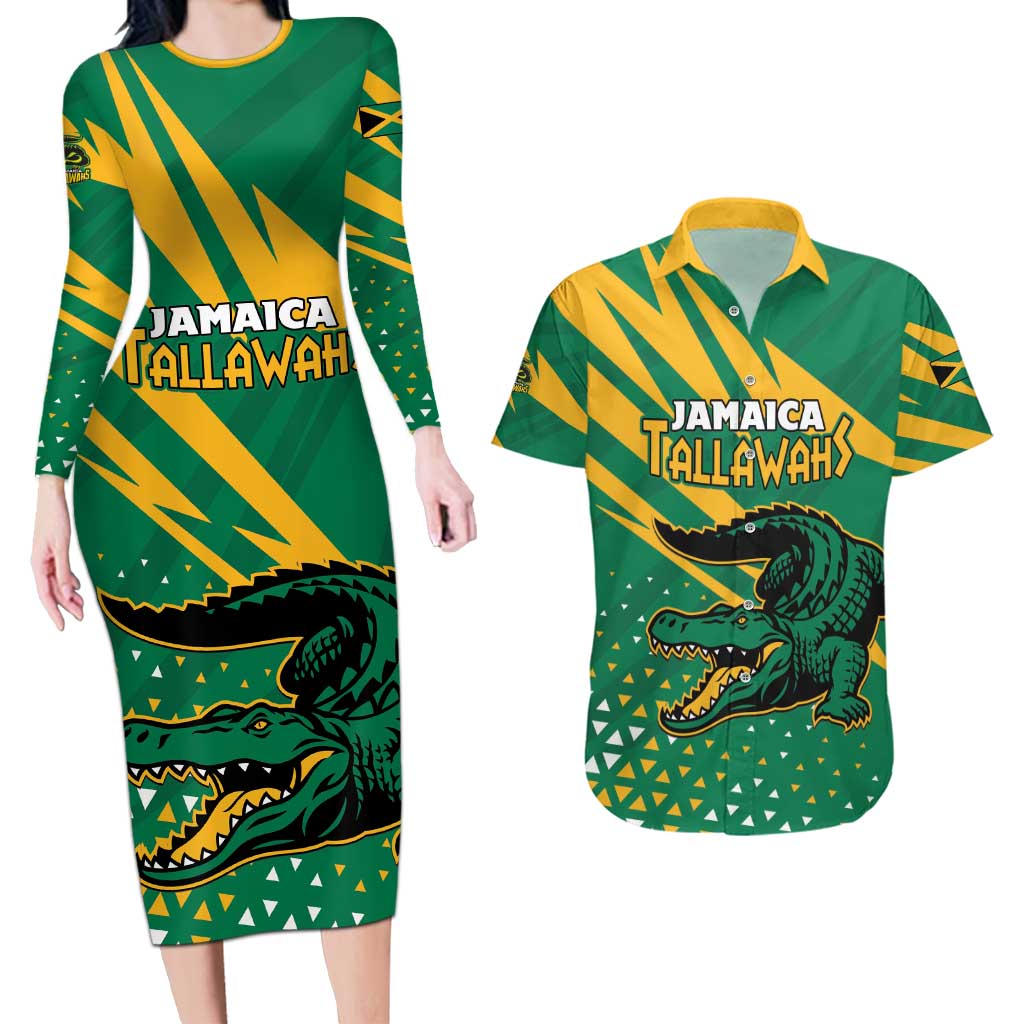 Custom Jamaica Cricket Tallawahs Couples Matching Long Sleeve Bodycon Dress and Hawaiian Shirt Fi Wi Tallawahs Champions - Wonder Print Shop