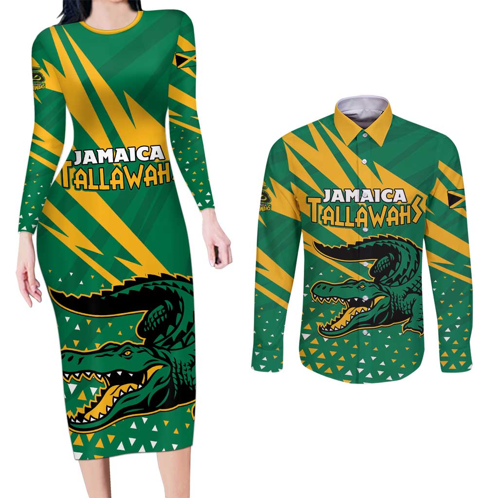 Custom Jamaica Cricket Tallawahs Couples Matching Long Sleeve Bodycon Dress and Long Sleeve Button Shirt Fi Wi Tallawahs Champions - Wonder Print Shop