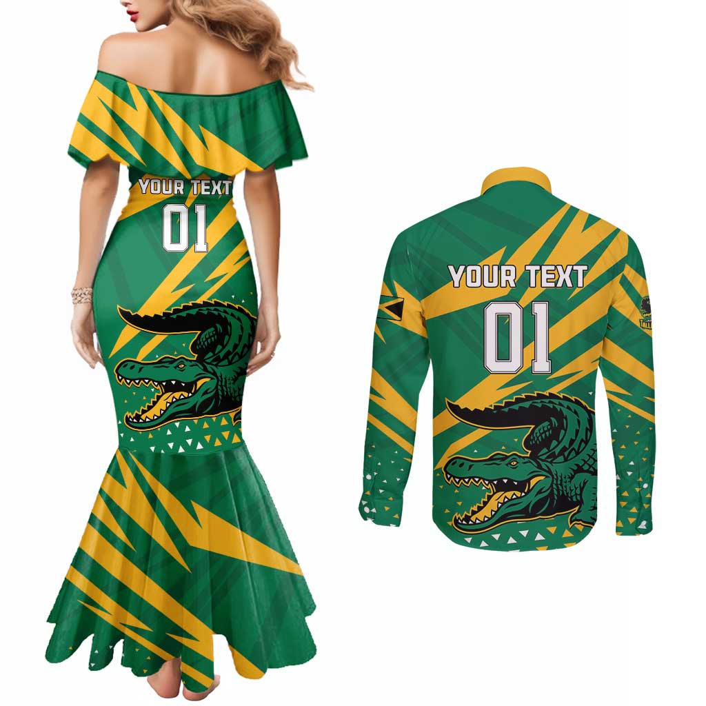 Custom Jamaica Cricket Tallawahs Couples Matching Mermaid Dress and Long Sleeve Button Shirt Fi Wi Tallawahs Champions