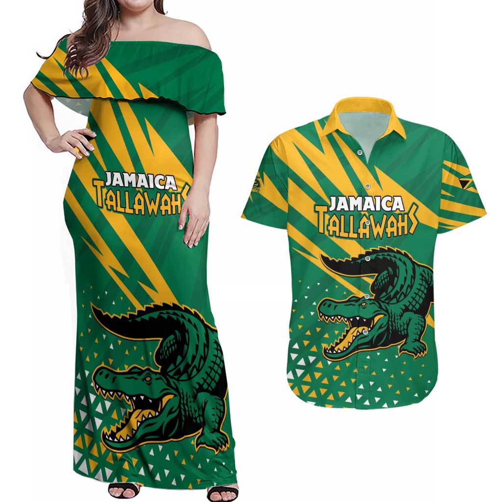 Custom Jamaica Cricket Tallawahs Couples Matching Off Shoulder Maxi Dress and Hawaiian Shirt Fi Wi Tallawahs Champions - Wonder Print Shop