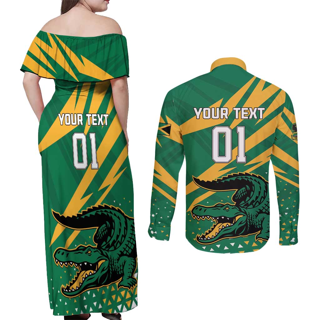 Custom Jamaica Cricket Tallawahs Couples Matching Off Shoulder Maxi Dress and Long Sleeve Button Shirt Fi Wi Tallawahs Champions - Wonder Print Shop