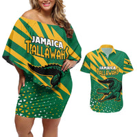Custom Jamaica Cricket Tallawahs Couples Matching Off Shoulder Short Dress and Hawaiian Shirt Fi Wi Tallawahs Champions - Wonder Print Shop