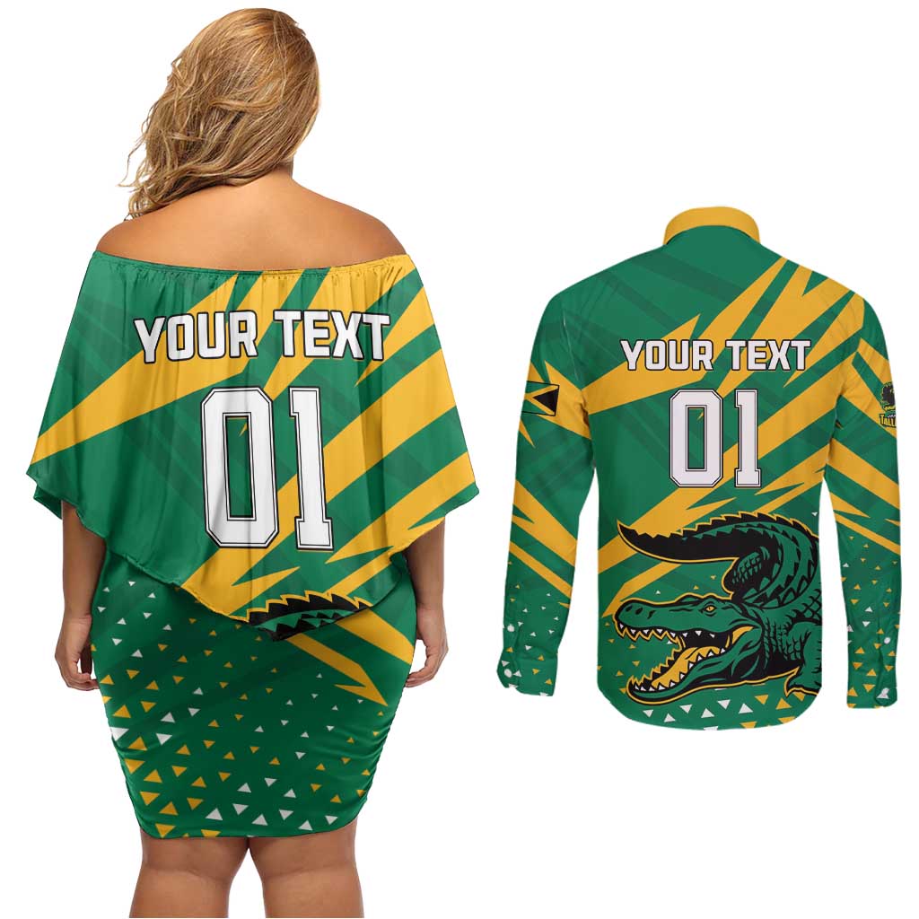 Custom Jamaica Cricket Tallawahs Couples Matching Off Shoulder Short Dress and Long Sleeve Button Shirt Fi Wi Tallawahs Champions - Wonder Print Shop
