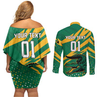 Custom Jamaica Cricket Tallawahs Couples Matching Off Shoulder Short Dress and Long Sleeve Button Shirt Fi Wi Tallawahs Champions - Wonder Print Shop