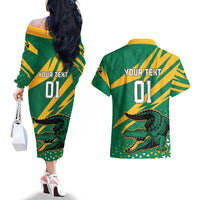 Custom Jamaica Cricket Tallawahs Couples Matching Off The Shoulder Long Sleeve Dress and Hawaiian Shirt Fi Wi Tallawahs Champions - Wonder Print Shop