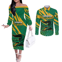Custom Jamaica Cricket Tallawahs Couples Matching Off The Shoulder Long Sleeve Dress and Long Sleeve Button Shirt Fi Wi Tallawahs Champions