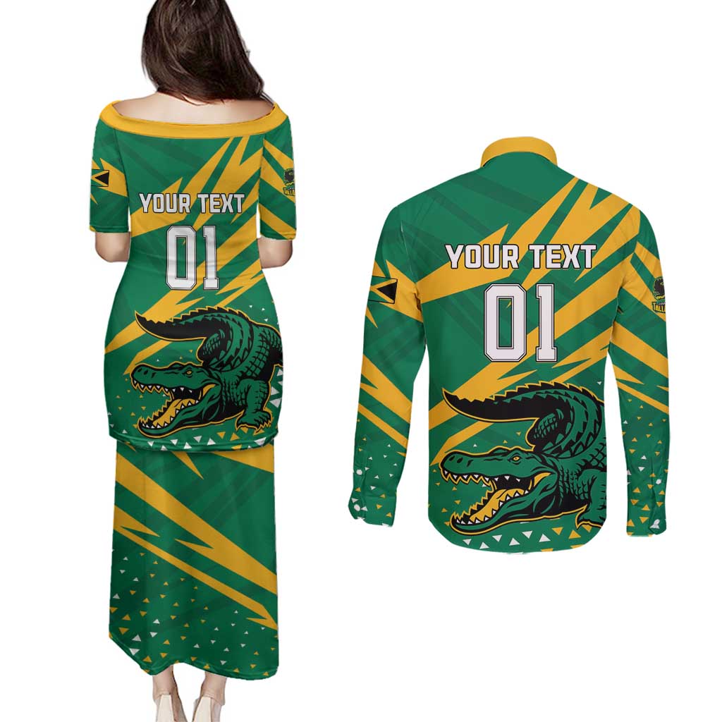 Custom Jamaica Cricket Tallawahs Couples Matching Puletasi and Long Sleeve Button Shirt Fi Wi Tallawahs Champions - Wonder Print Shop