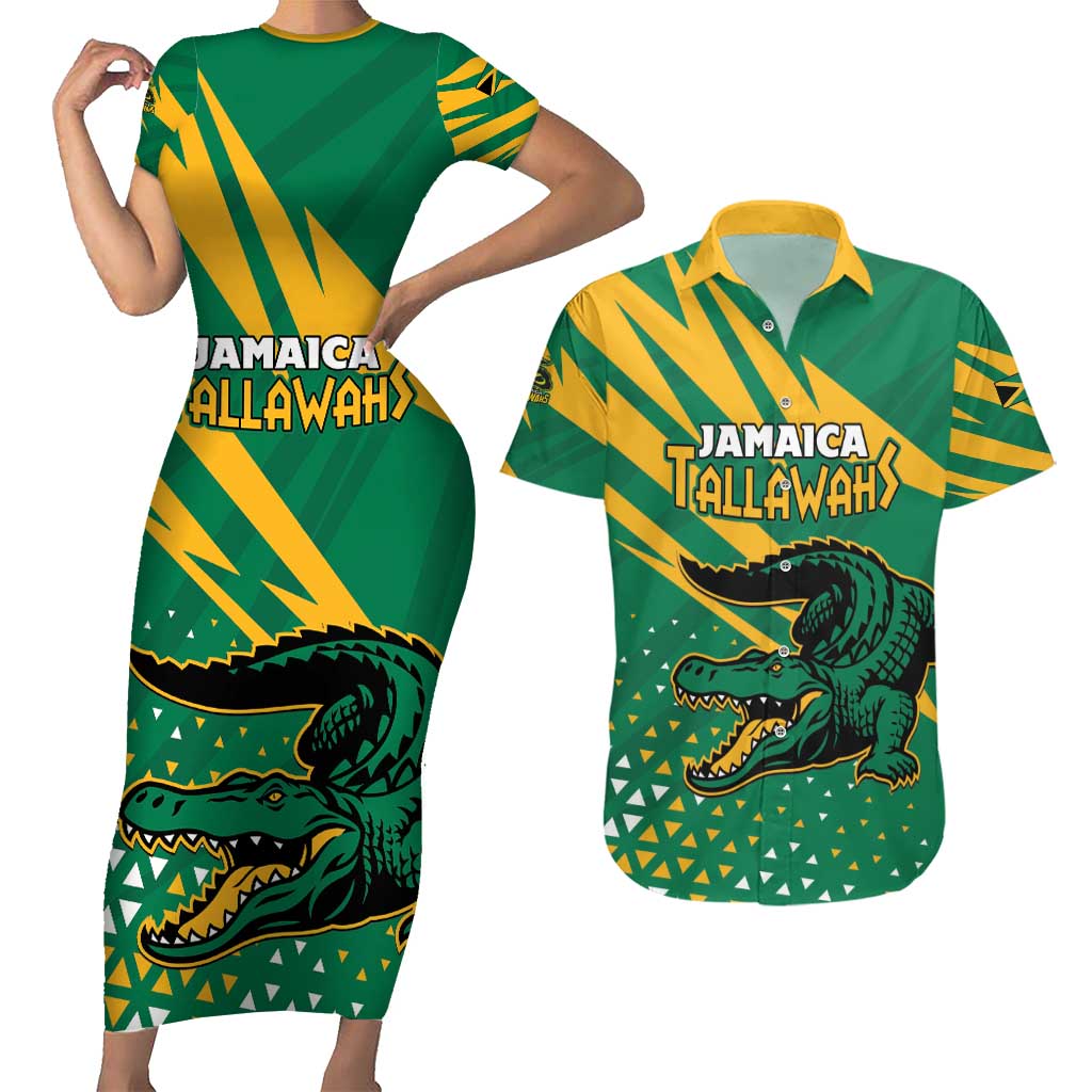 Custom Jamaica Cricket Tallawahs Couples Matching Short Sleeve Bodycon Dress and Hawaiian Shirt Fi Wi Tallawahs Champions - Wonder Print Shop