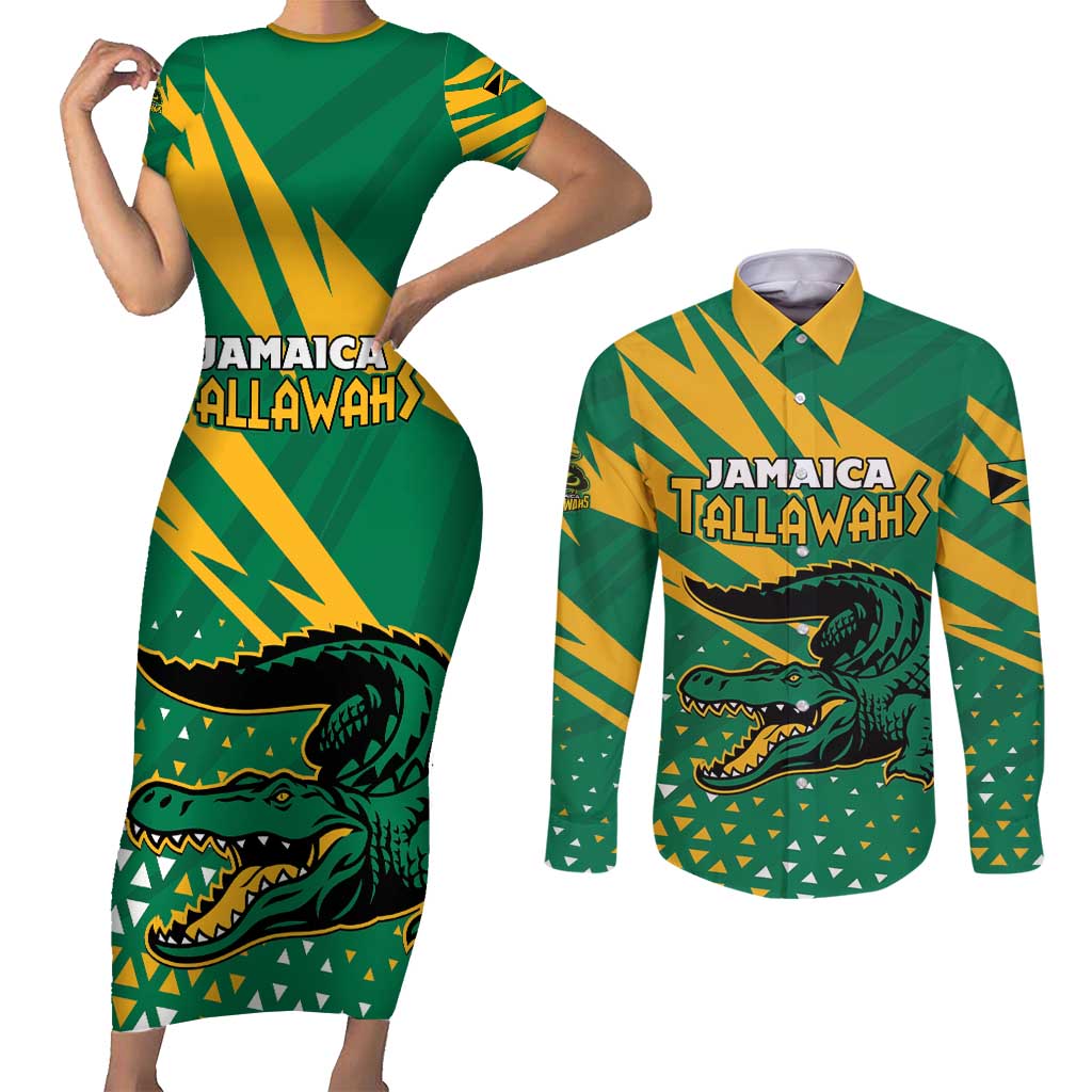 Custom Jamaica Cricket Tallawahs Couples Matching Short Sleeve Bodycon Dress and Long Sleeve Button Shirt Fi Wi Tallawahs Champions - Wonder Print Shop