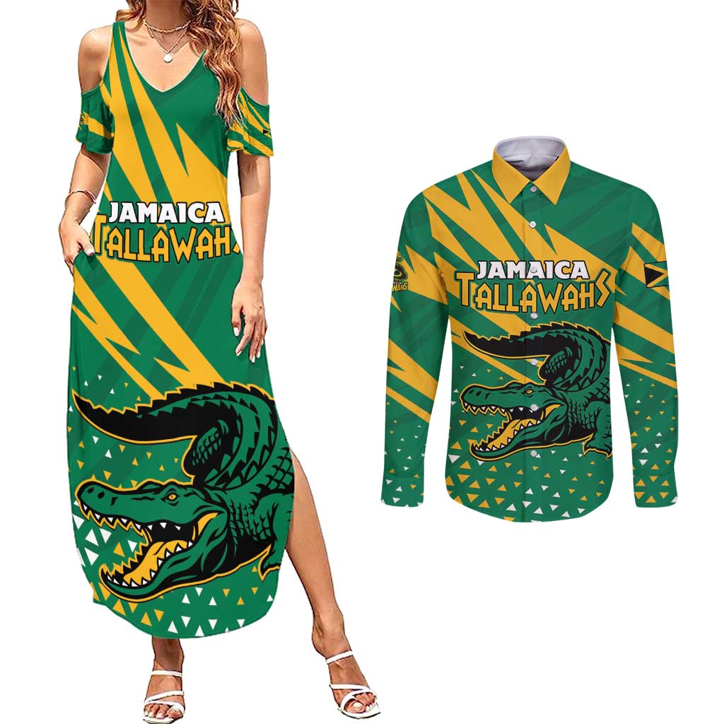 Custom Jamaica Cricket Tallawahs Couples Matching Summer Maxi Dress and Long Sleeve Button Shirt Fi Wi Tallawahs Champions - Wonder Print Shop