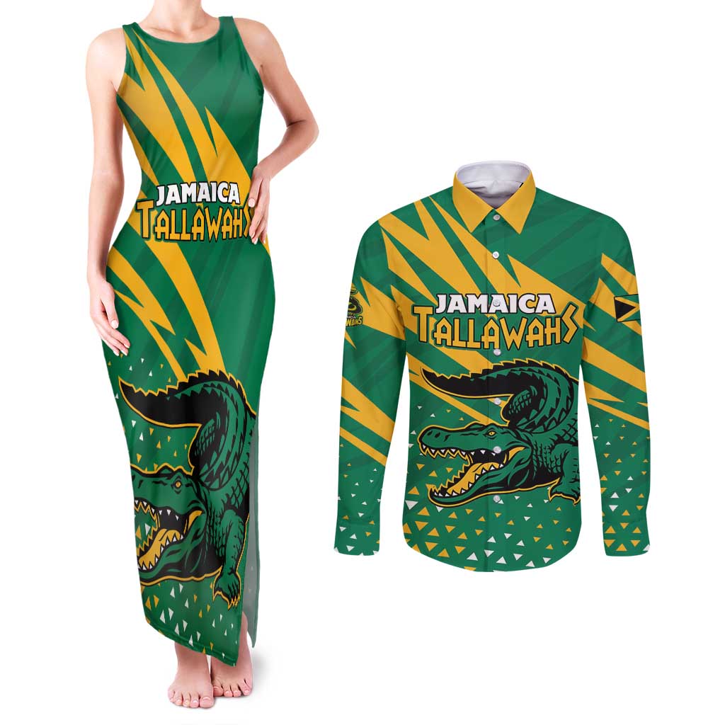 Custom Jamaica Cricket Tallawahs Couples Matching Tank Maxi Dress and Long Sleeve Button Shirt Fi Wi Tallawahs Champions - Wonder Print Shop