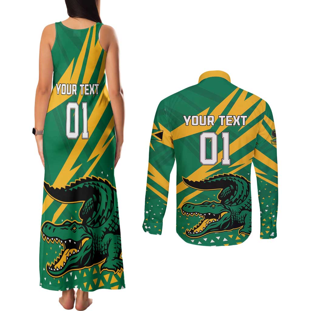 Custom Jamaica Cricket Tallawahs Couples Matching Tank Maxi Dress and Long Sleeve Button Shirt Fi Wi Tallawahs Champions - Wonder Print Shop