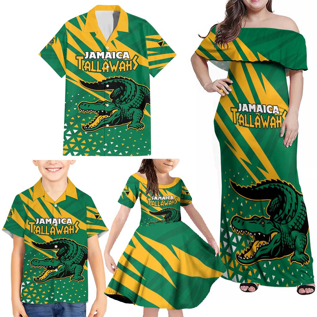 Custom Jamaica Cricket Tallawahs Family Matching Off Shoulder Maxi Dress and Hawaiian Shirt Fi Wi Tallawahs Champions - Wonder Print Shop