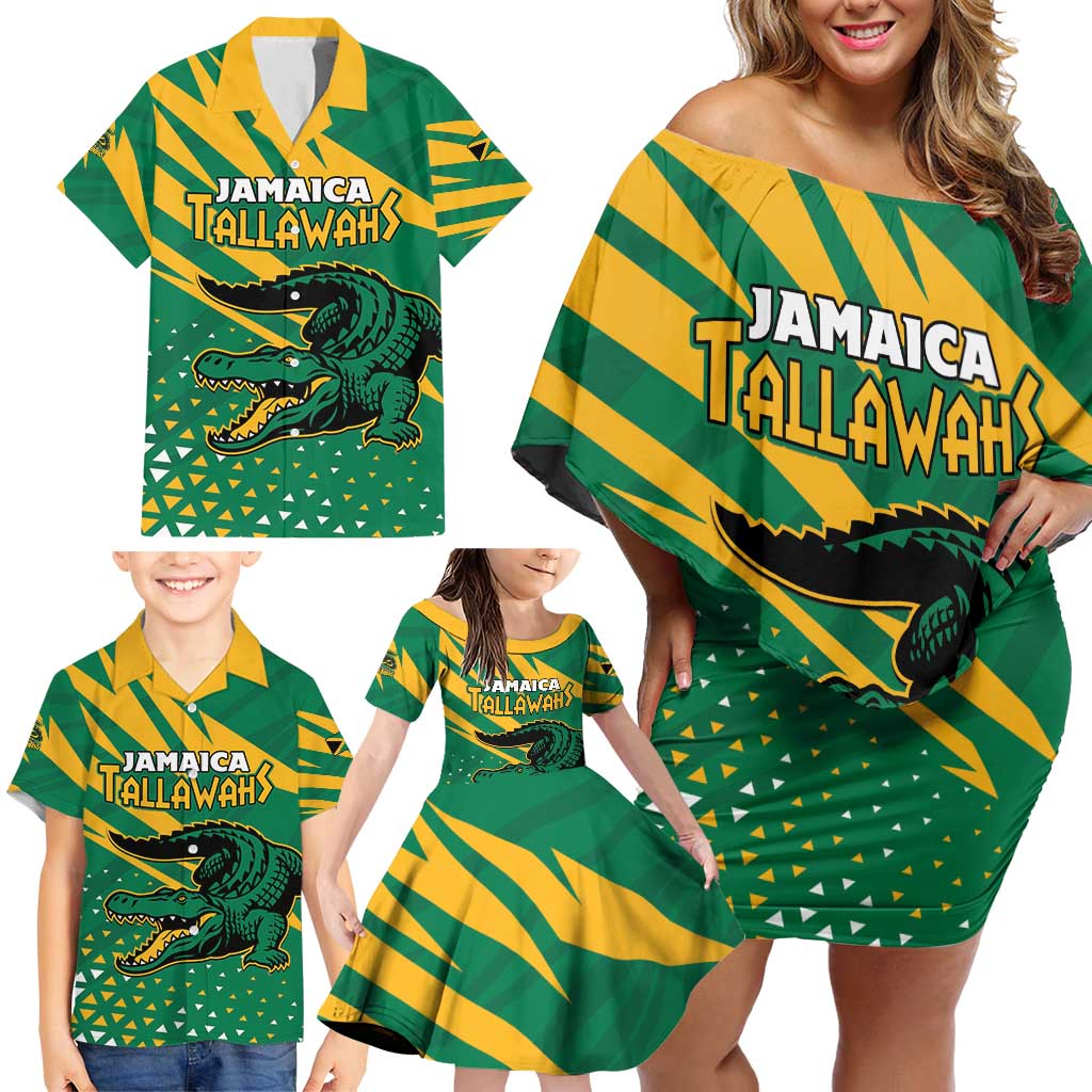 Custom Jamaica Cricket Tallawahs Family Matching Off Shoulder Short Dress and Hawaiian Shirt Fi Wi Tallawahs Champions - Wonder Print Shop