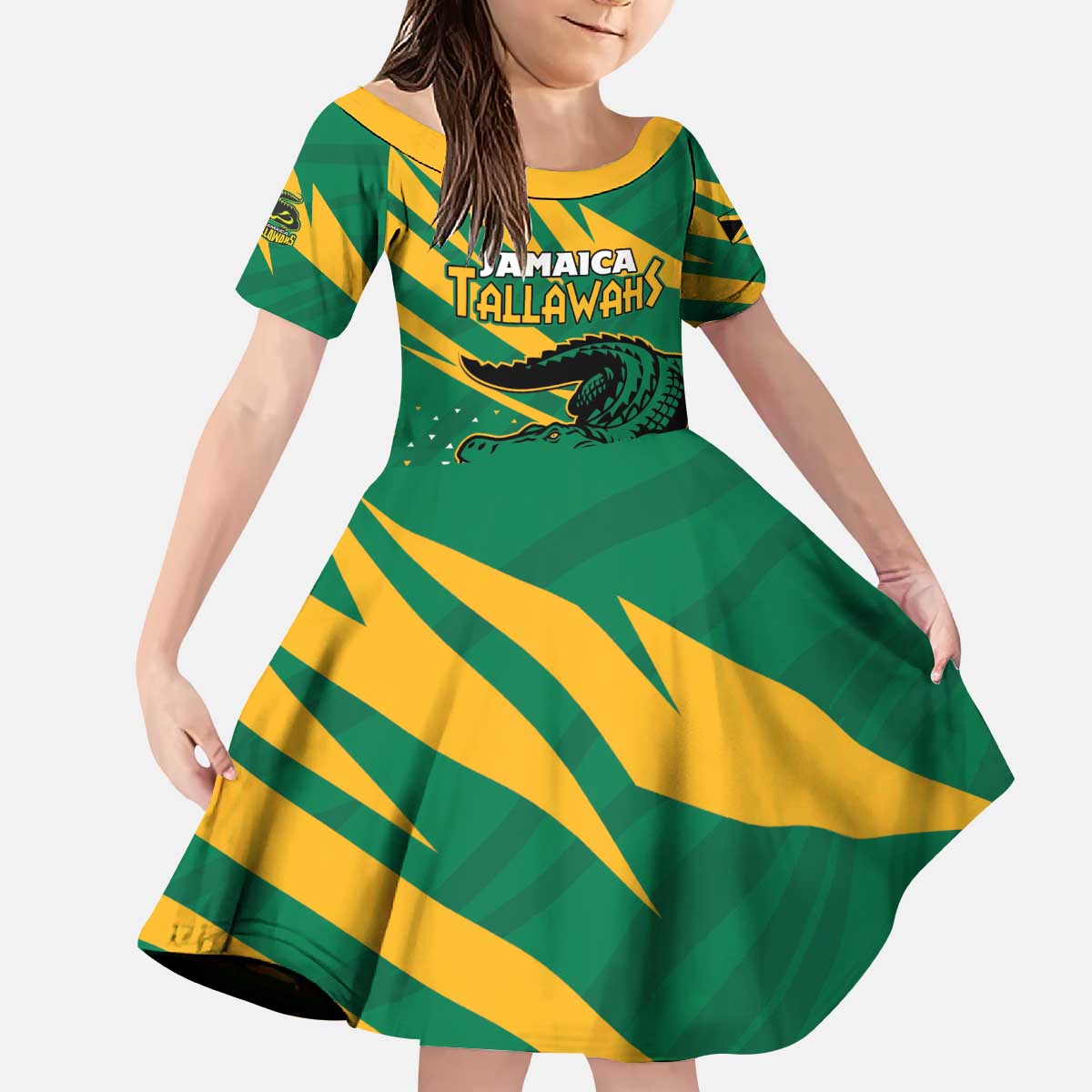 Custom Jamaica Cricket Tallawahs Kid Short Sleeve Dress Fi Wi Tallawahs Champions - Wonder Print Shop