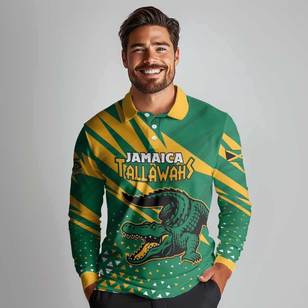 Custom Jamaica Cricket Tallawahs Long Sleeve Polo Shirt Fi Wi Tallawahs Champions - Wonder Print Shop