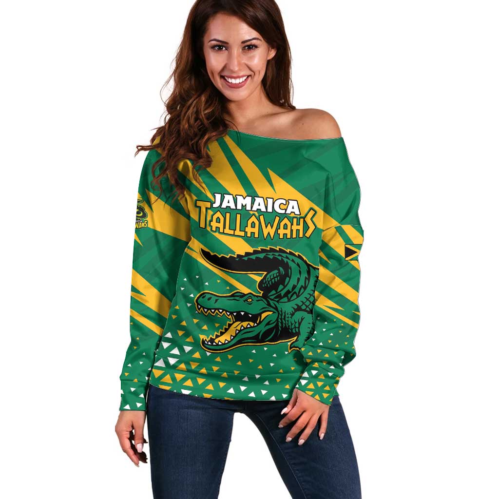 Custom Jamaica Cricket Tallawahs Off Shoulder Sweater Fi Wi Tallawahs Champions - Wonder Print Shop