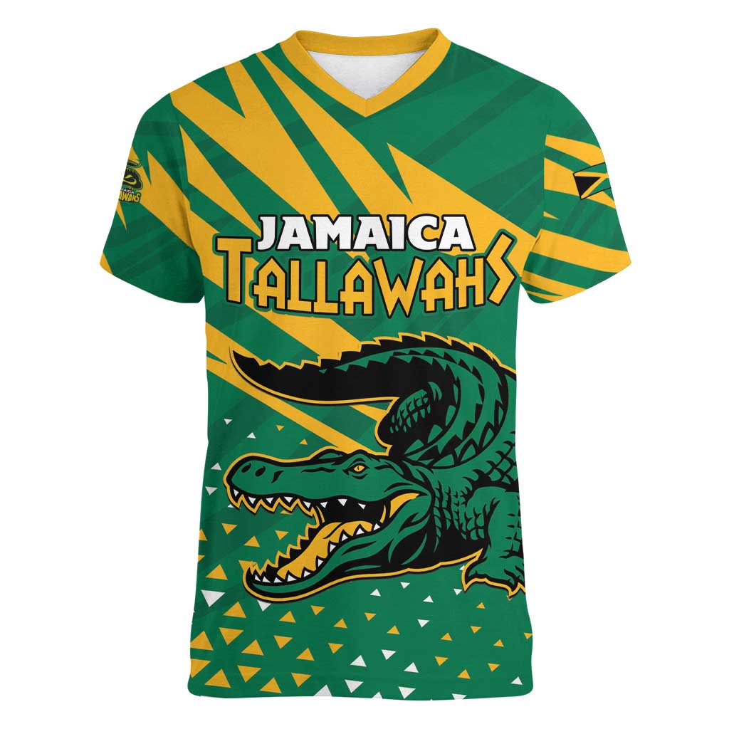 Custom Jamaica Cricket Tallawahs Women V-Neck T-Shirt Fi Wi Tallawahs Champions - Wonder Print Shop