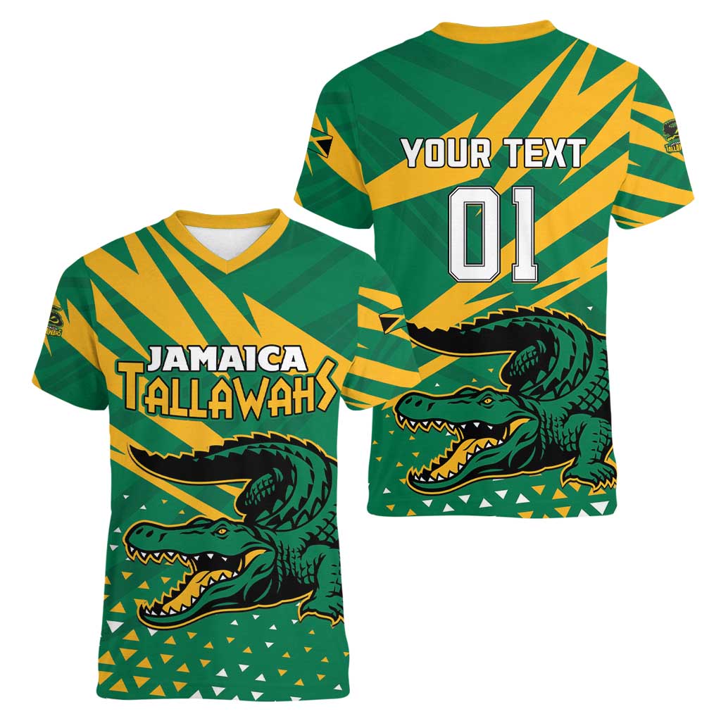 Custom Jamaica Cricket Tallawahs Women V-Neck T-Shirt Fi Wi Tallawahs Champions - Wonder Print Shop